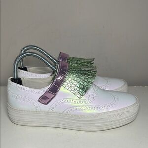 Joshua Sanders Made in Italy Stylish Women's White and Green work shoes